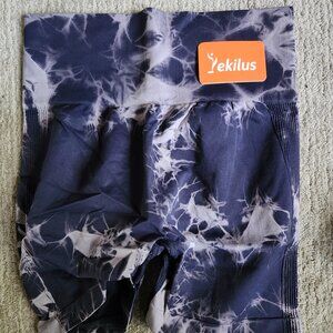 YEKILUS Women's Tie-Dye High Waist Seamless Gym Yoga Shorts - Blue